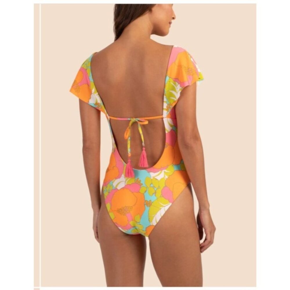 Trina Turk Womens Playa De Flor Flutter Maillot One-Piece Swimsuit Keyhole Size - Picture 7 of 7